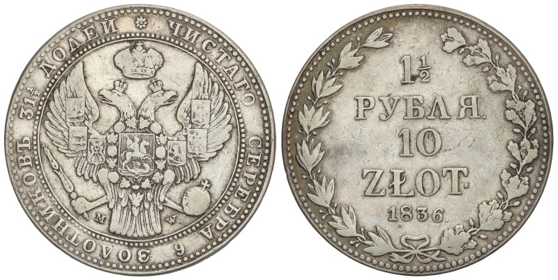 WORLD COINS: POLAND
10 Zlotych-1-1/2 Rouble. 1836. NICHOLAS I. OCUPACIÓN RUSA. ...