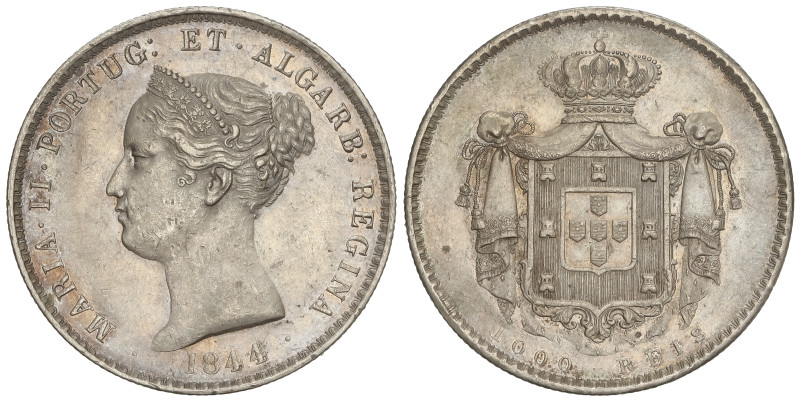 WORLD COINS: PORTUGAL
1.000 Reis. 1844. MARIA II. 29,56 grs. AR. Pátina. ESCASA...