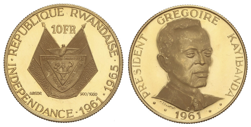 WORLD COINS: RWANDA
10 Francs. 1965. 3,71 grs. AU (900). Presidente Gregoire Ka...