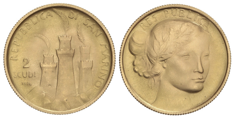 WORLD COINS: SAN MARINO
2 Scudi. 1976. 6 grs. AU. Res Publica. Fr-8, KM-61. SC.