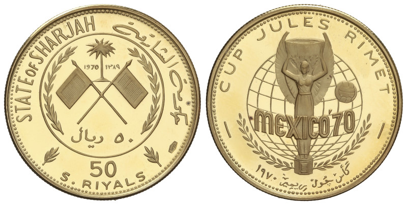 WORLD COINS: SHARJAH
50 Riyals. 1389AH-1970. 10,29 grs. AU (900). Copa Mundial ...