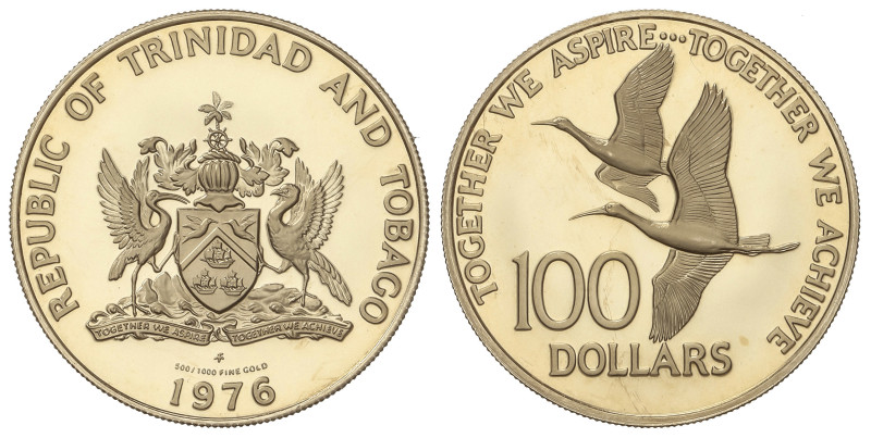 WORLD COINS: TRINIDAD AND TOBAGO
100 Dollars. 1976. 6,42 grs. AU (500). Dos Ibi...