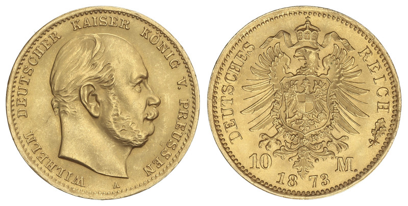 WORLD COINS: GERMAN STATES
10 Mark. 1873-A. WILHELM I. PRUSSIA. BERLÍN. 3,97 gr...