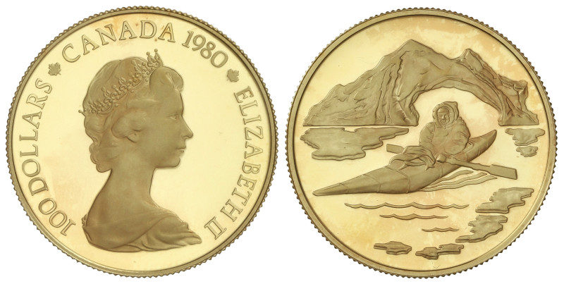 WORLD COINS: CANADA
100 Dollars. 1980. ELIZABETH II. 16,96 grs. AU (917). Esqui...