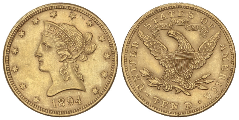 WORLD COINS: UNITED STATES
10 Dollars. 1894. 16,69 grs. AU (900). Coronet Head....