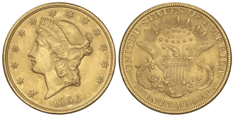 WORLD COINS: UNITED STATES
20 Dollars. 1896. 33,41 grs. AU (900). Liberty Head....