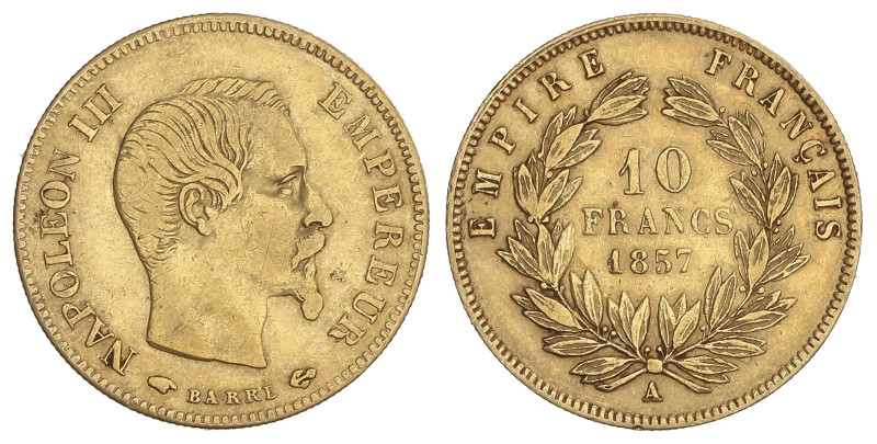 WORLD COINS: FRANCE
10 Francs. 1857-A. NAPOLEON III. PARÍS. 3,21 grs. AU (900)....