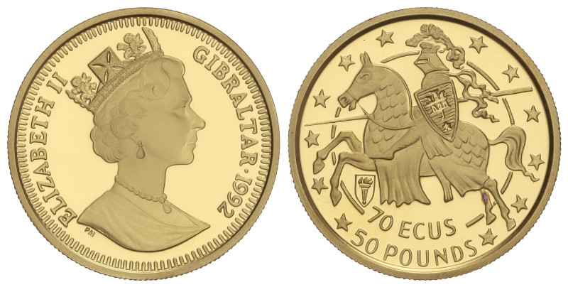 WORLD COINS: GIBRALTAR
70 Ecu-50 Pounds. 1992. ELIZABETH II. 6,26 grs. AU (999)...