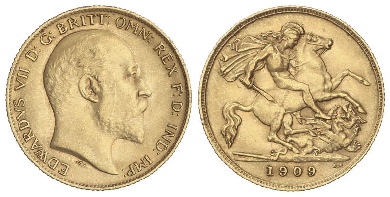 WORLD COINS: GREAT BRITAIN
1/2 Sovereign. 1909. EDWARD VII. 3,98 grs. AU (917)....