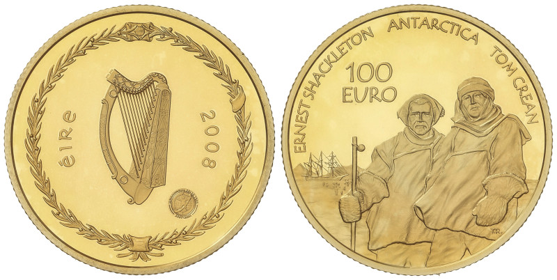 WORLD COINS: IRELAND
100 Euro. 2008. 15,53 grs. AU (999). Exploradores Antartic...