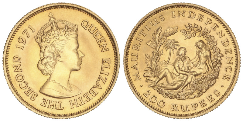 WORLD COINS: MAURITIUS
200 Rupees. 1971. ELIZABETH II. 15,65 grs. AU (917). Ind...