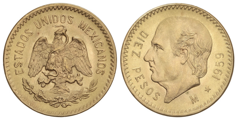 WORLD COINS: MEXICO
10 Pesos. 1959. 8,32 grs. AU (900). Hidalgo. Reacuñación of...