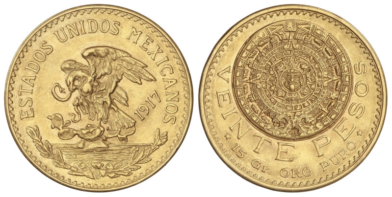 WORLD COINS: MEXICO
20 Pesos. 1917. 16,64 grs. AU (900). Calendario Azteca. (Ín...