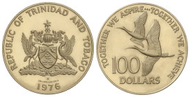 WORLD COINS: TRINIDAD AND TOBAGO
100 Dollars. 1976-FM. 6,41 grs. AU (500). Fr-1, KM-31. PROOF.