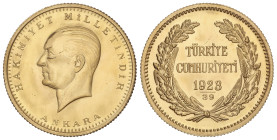 WORLD COINS: TURKEY
250 Kurush. 1923/39. 18,08 grs. AU (917). Kemal Atatürk. (Rayitas de limpieza). Fr-204; KM-857. Tirada: 389 piezas. FDC.
