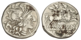 ROMAN COINS: ROMAN REPUBLIC
Denario. 149 a.C. JUNIA. M. Junius Silanus. Anv.: Cabeza de Roma a derecha entre cabeza de asno y X. Rev.: Dióscuros a ca...