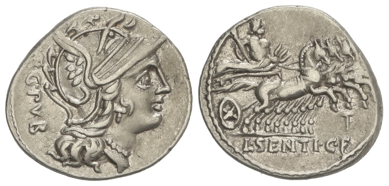 ROMAN COINS: ROMAN REPUBLIC
Denario. 101 a.C. SENTIA. Lucius Sentius C.f. Anv.:...