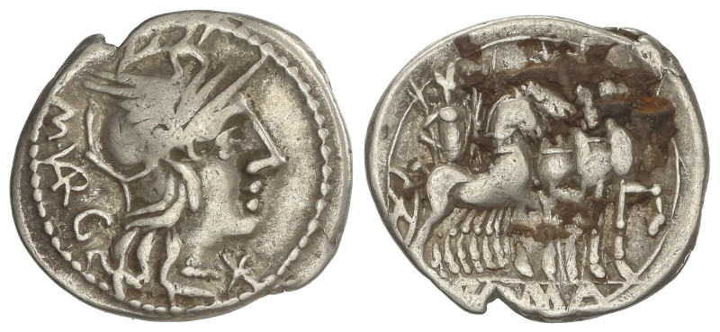 ROMAN COINS: ROMAN REPUBLIC
Denario. 130 a.C. VARGUNTEIA. Marcus Vargunteius. A...