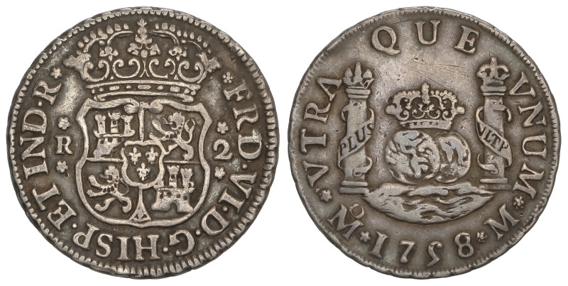 SPANISH MONARCHY: FERDINAND VI
2 Reales. 1758. MÉXICO. M. 6,68 grs. Columnario....