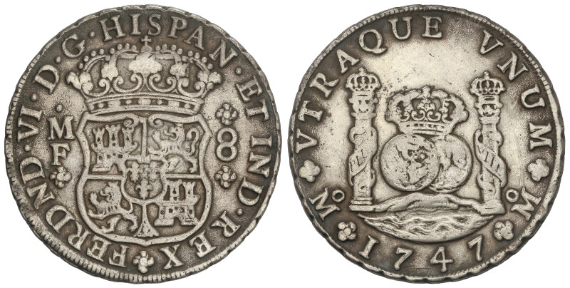 SPANISH MONARCHY: FERDINAND VI
8 Reales. 1747. MÉXICO. M.F. 26,85 grs. Columnar...