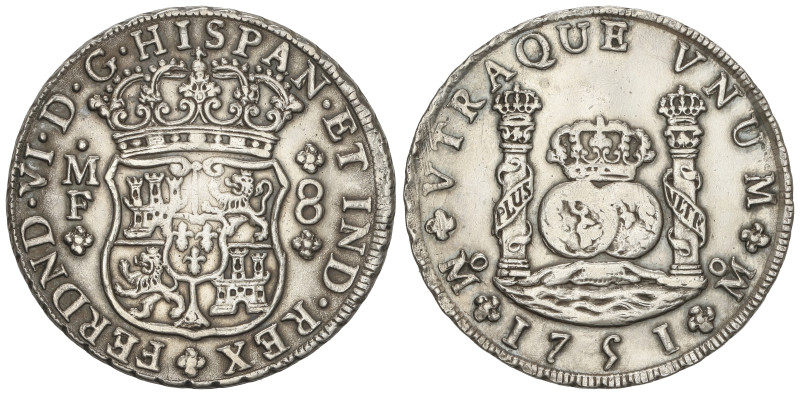 SPANISH MONARCHY: FERDINAND VI
8 Reales. 1751. MÉXICO. M.F. 26,87 grs. Columnar...