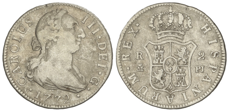 SPANISH MONARCHY: CHARLES III
2 Reales. 1772. MADRID. P.J. 5,7 grs. Primer año ...