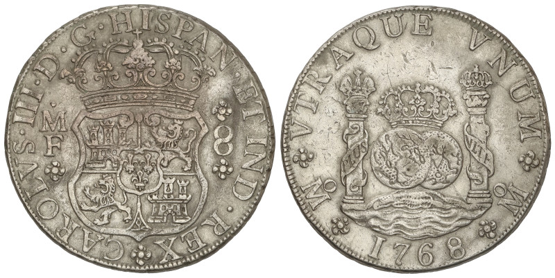 SPANISH MONARCHY: CHARLES III
8 Reales. 1768. MÉXICO. M.F. 26,79 grs. Columnari...