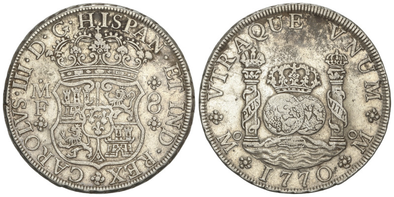 SPANISH MONARCHY: CHARLES III
8 Reales. 1770. MÉXICO. M.F. 26,81 grs. Columnari...