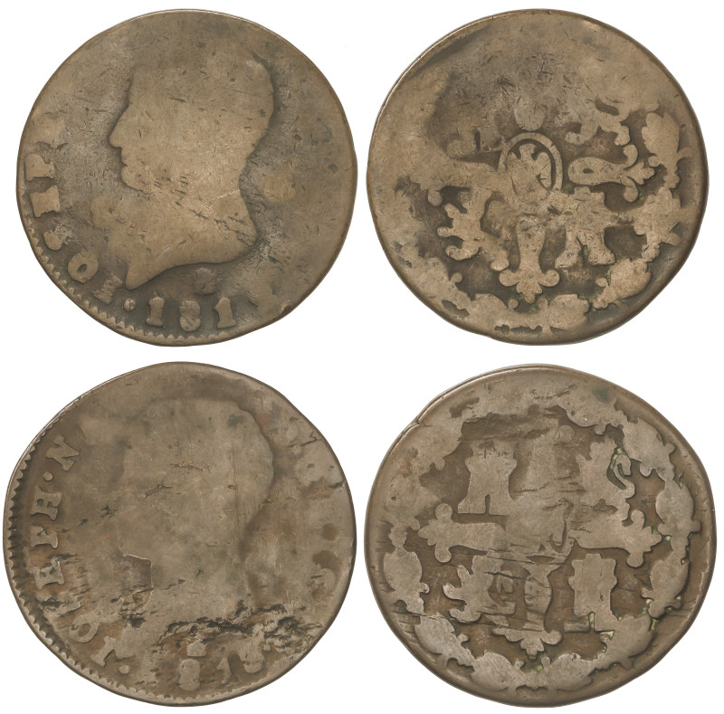 SPANISH MONARCHY: JOSEPH NAPOLEON
Lote 2 monedas 8 Maravedís. 1812, 13. SEGOVIA...