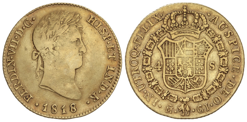 SPANISH MONARCHY: FERDINAND VII
4 Escudos. 1818. MADRID. G.J. 13,37 grs. AC-171...