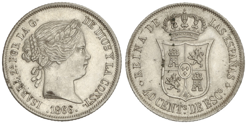 SPANISH MONARCHY: ELISABETH II
40 Céntimos de Escudo. 1866. MADRID. 5,13 grs. (...