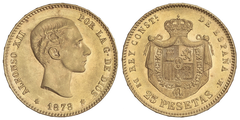 PESETA SYSTEM: ALFONSO XII
25 Pesetas. 1878 (*18-7_). D.E.-M. Restos de brillo....