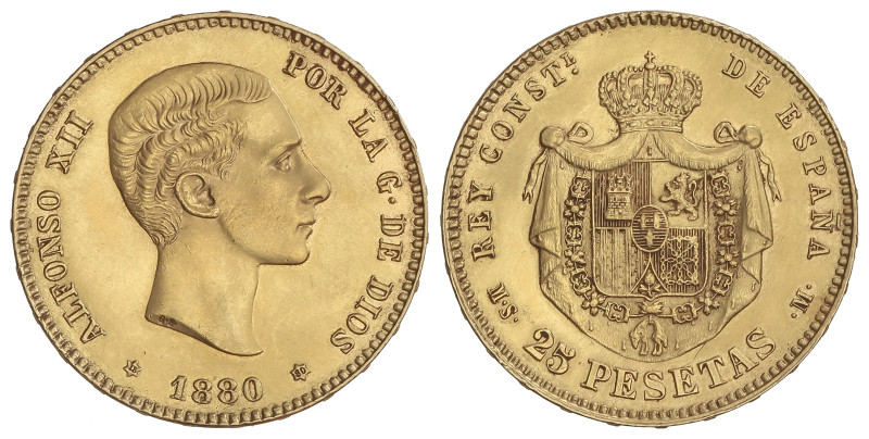 PESETA SYSTEM: ALFONSO XII
25 Pesetas. 1880 (*18-80). M.S.-M. EBC-.