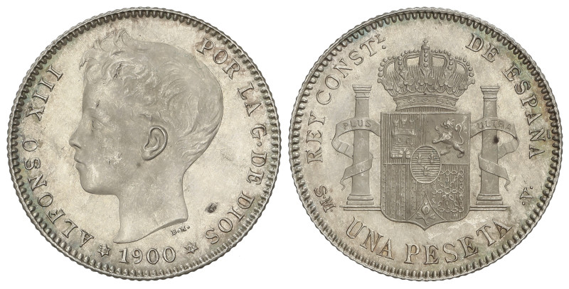 PESETA SYSTEM: ALFONSO XIII
1 Peseta. 1900 (*19-00). S.M.-V. Brillo. SC-.