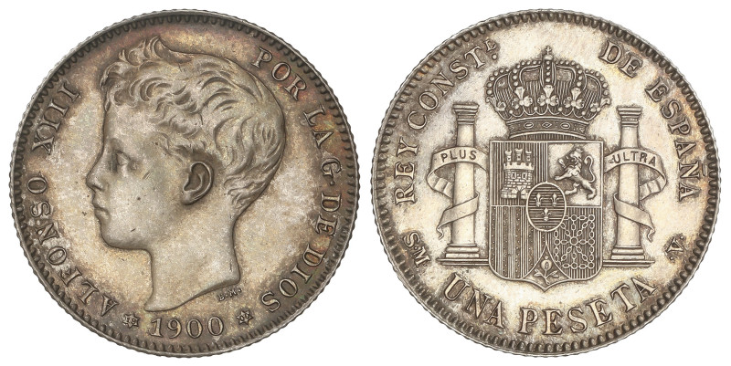 PESETA SYSTEM: ALFONSO XIII
1 Peseta. 1900 (*19-00). S.M.-V. Pátina. EBC.