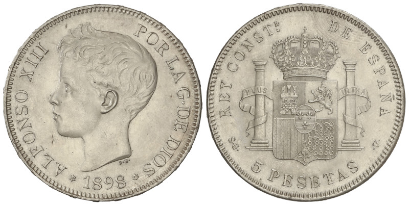 PESETA SYSTEM: ALFONSO XIII
5 Pesetas. 1898 (*18-98). S.G.-V. EBC.