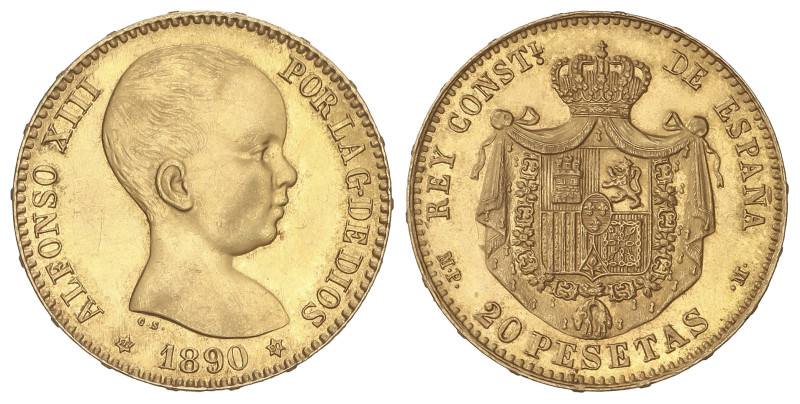 PESETA SYSTEM: ALFONSO XIII
20 Pesetas. 1890 (*18-90). M.P.-M. EBC.