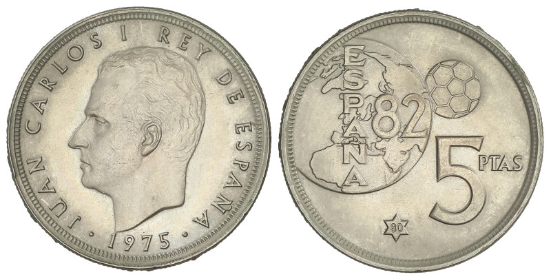 PESETA SYSTEM: JUAN CARLOS I
5 Pesetas. 1975 (*80). ERROR del Mundial. AC-40; H...