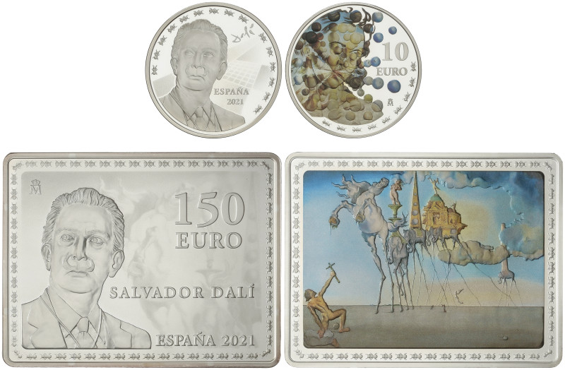 PESETA SUSTEM: FELIPE VI
Set 2 monedas 10 y 150 Euro. 2021. SALVADOR DALÍ. Peso...