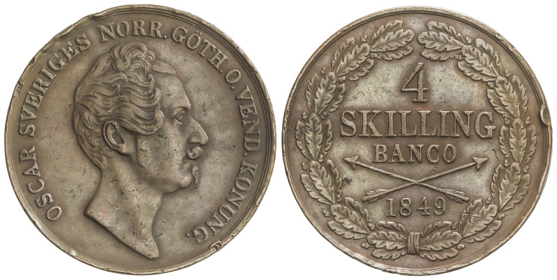 WORLD COINS: SWEDEN
4 Skilling. 1849. OSCAR I. 25,14 grs. AE. (Golpe en canto y...