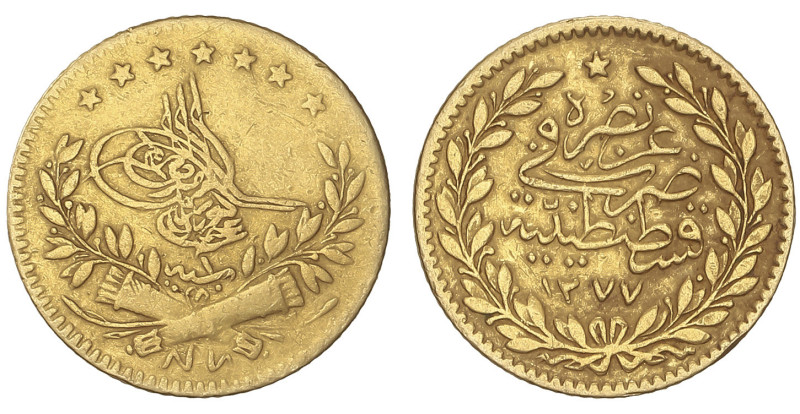 WORLD COINS: TURKEY
25 Kurush. 1277/1AH, 1861. Abdul Aziz. 1,77 grs. AU. KM-694...