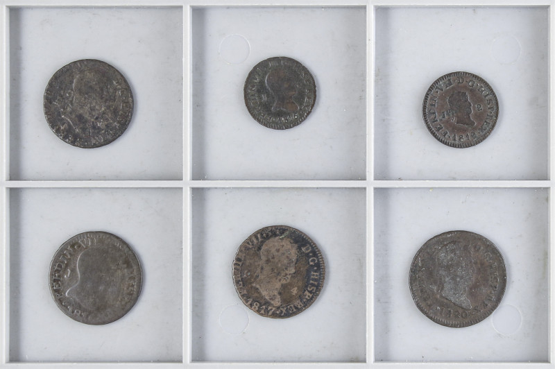 SPANISH MONARCHY: FERDINAND VII
Lote 6 monedas 2 (2), 4 Maravedís (4). 1816 a 1...