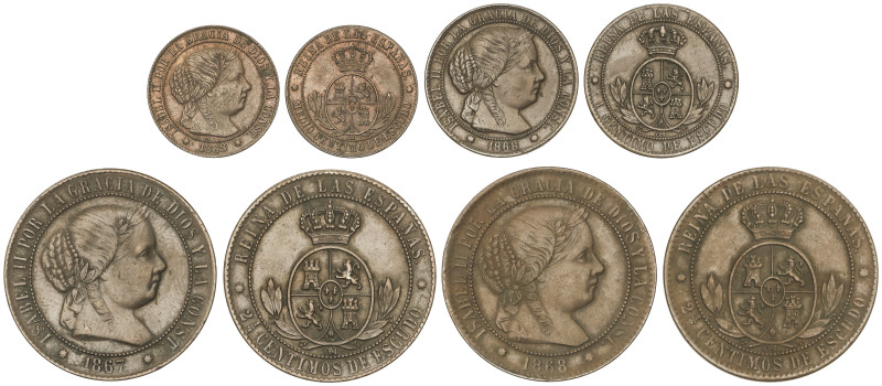 SPANISH MONARCHY: ELISABETH II
Lote 4 monedas 1/2, 1, 2 -1/2 Céntimos de Escudo...