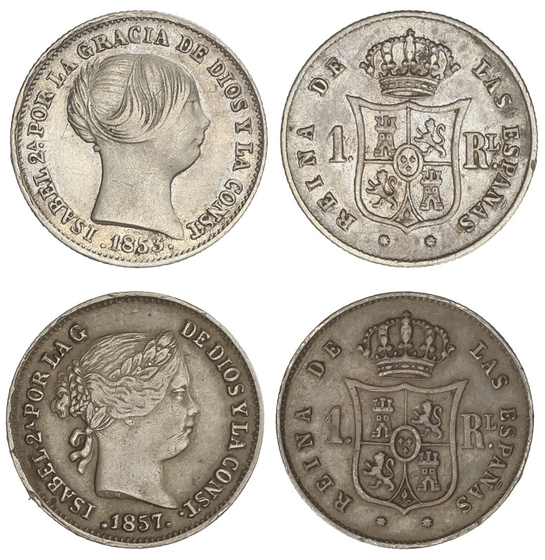 SPANISH MONARCHY: ELISABETH II
Lote 2 monedas 1 real. 1853 y 1857. BARCELONA. U...