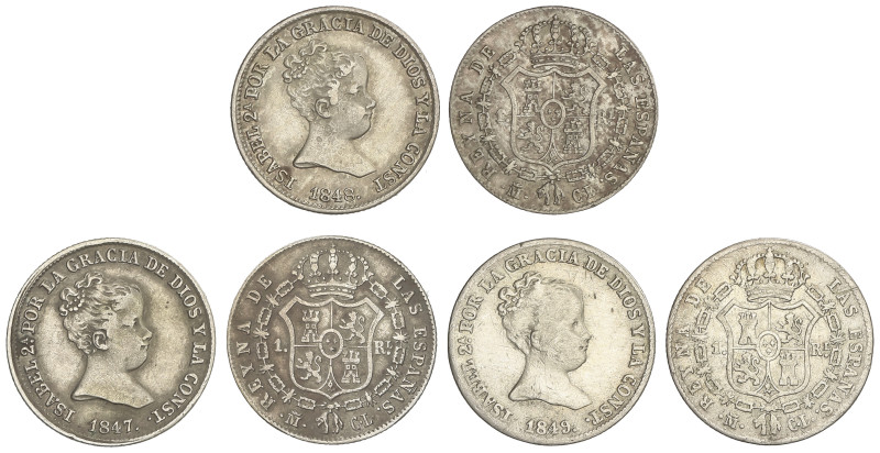 SPANISH MONARCHY: ELISABETH II
Lote 3 monedas 1 Real. 1847, 48, 49. MADRID. C.L...