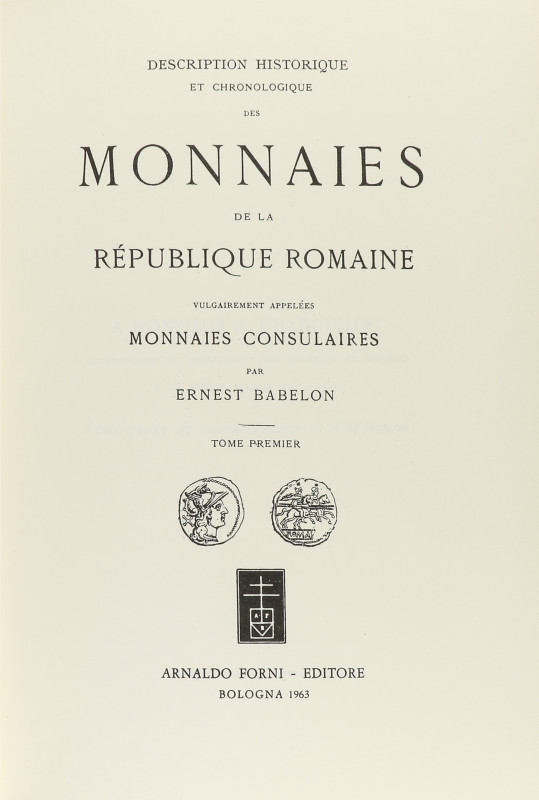 NUMISMATIC BOOKS
Babelon, Ernest. DESCRIPTION HISTORIQUE ET CHRONOLOGIQUE DES M...