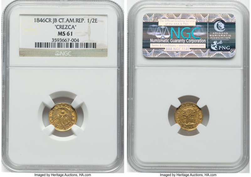 Central American Republic gold 1/2 Escudo 1846 CR-JB MS61 NGC, San Jose mint, KM...