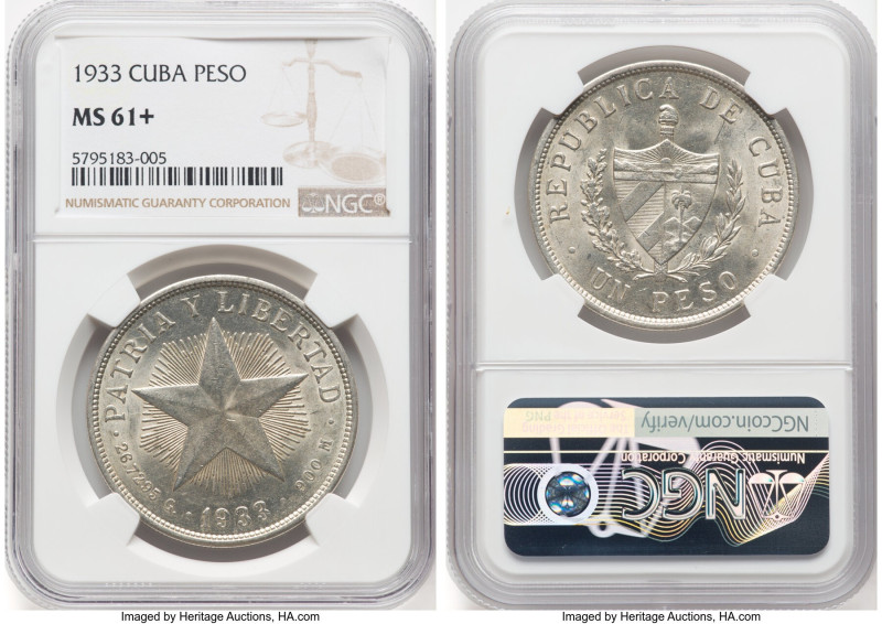 Republic "Star" Peso 1933 MS61+ NGC, Philadelphia mint, KM15.2. HID09801242017 ©...