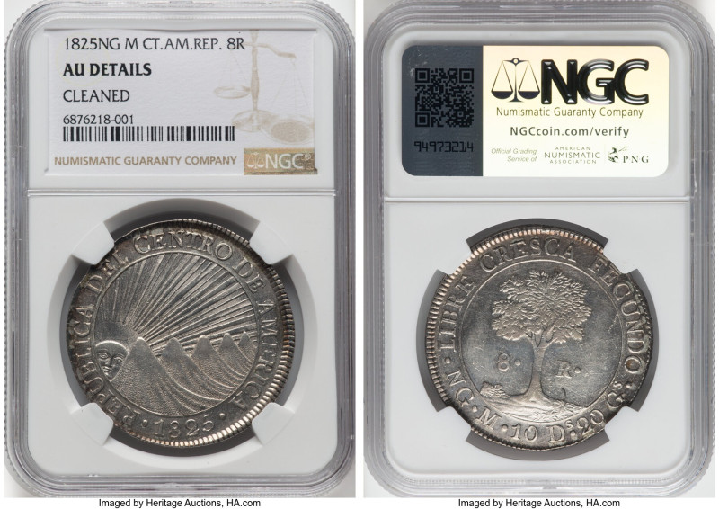 Central American Republic 8 Reales 1825 NG-M AU Details (Cleaned) NGC, Nueva Gua...