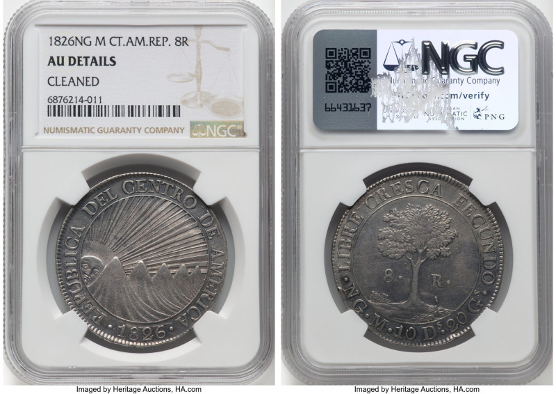 Central American Republic 8 Reales 1826 NG-M AU Details (Cleaned) NGC, Nueva Gua...